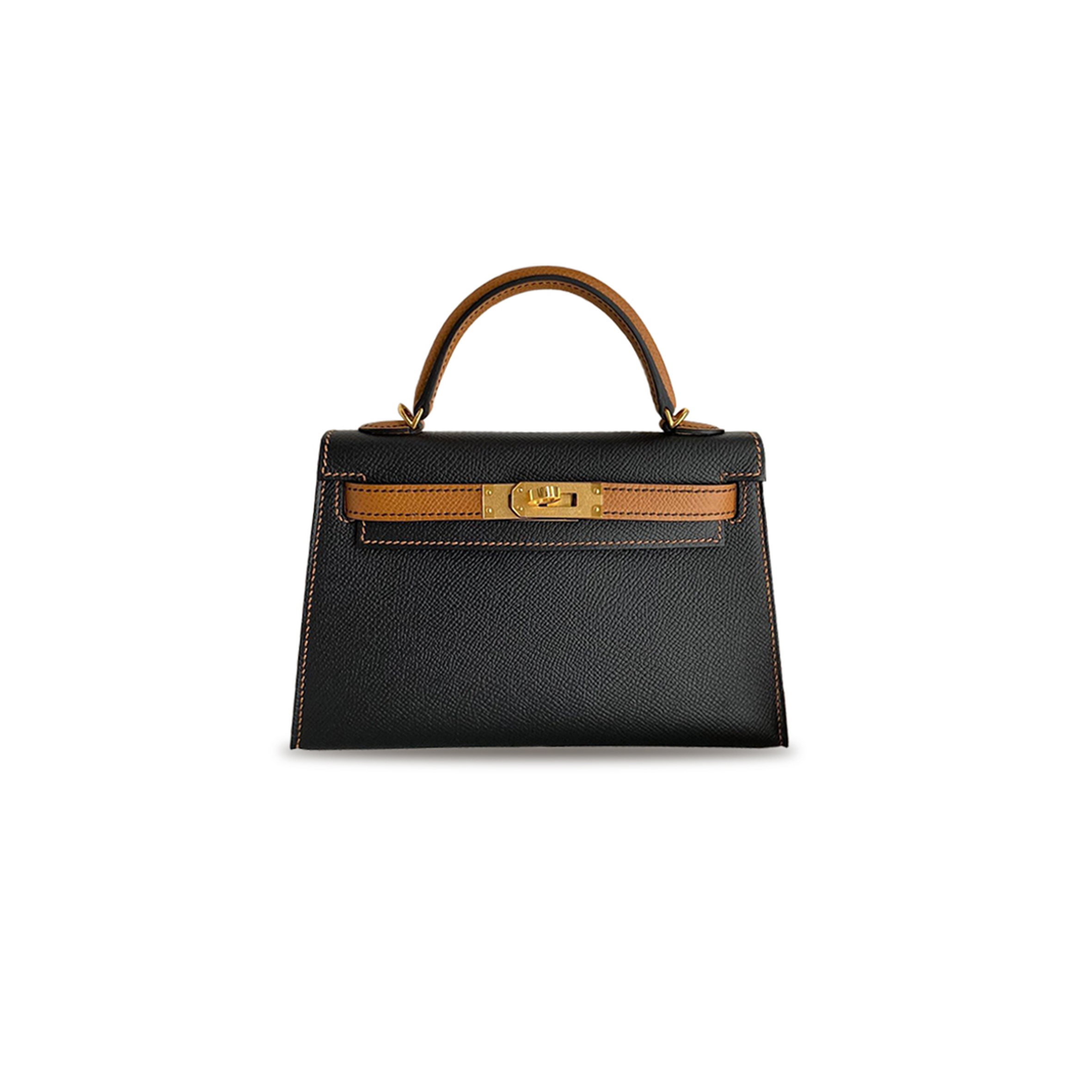 HERMÈS MINI KELLY II EPSOM BLACK WITH GOLD BROWN GOLD BUCKLE (19*12*5.5cm)